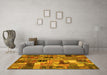 Machine Washable Patchwork Yellow Transitional Rug in a Living Room, wshcon337yw