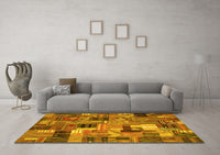 Machine Washable Patchwork Yellow Transitional Rug, wshcon337yw