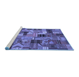 Sideview of Machine Washable Patchwork Blue Transitional Rug, wshcon337blu