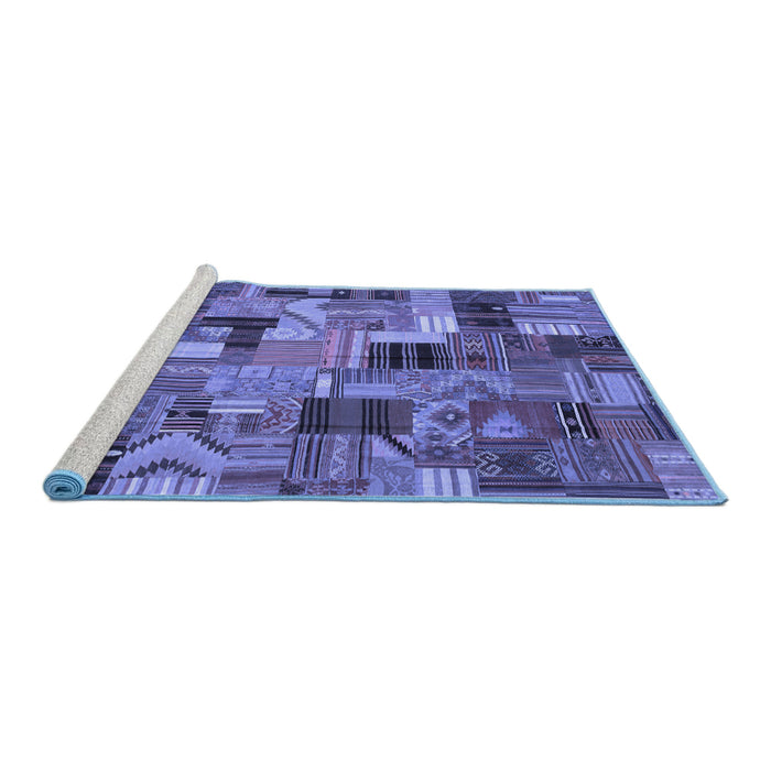 Sideview of Machine Washable Patchwork Blue Transitional Rug, wshcon337blu