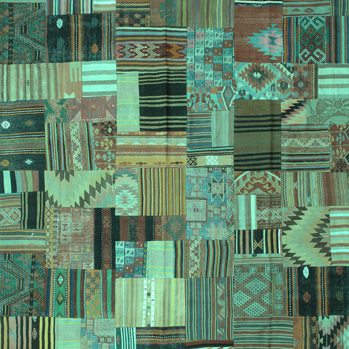 Machine Washable Patchwork Turquoise Transitional Area Rugs, wshcon337turq