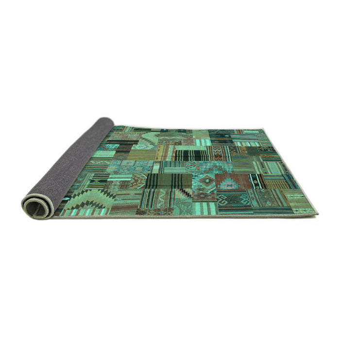 Sideview of Patchwork Turquoise Transitional Rug, con337turq