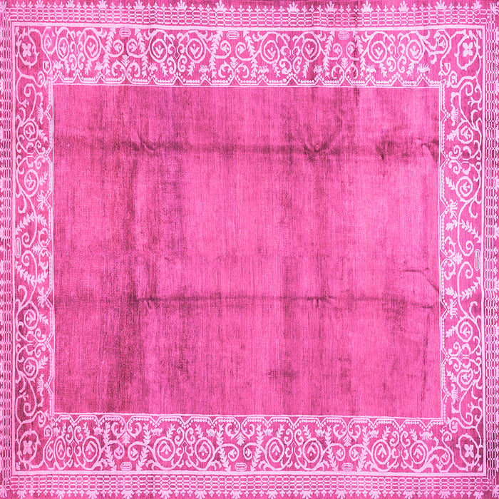 Square Machine Washable Abstract Pink Contemporary Rug, wshcon338pnk