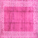 Square Machine Washable Abstract Pink Contemporary Rug, wshcon338pnk