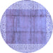 Round Abstract Blue Contemporary Rug, con338blu