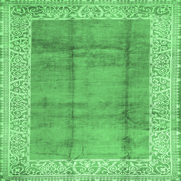 Square Machine Washable Abstract Emerald Green Contemporary Area Rugs, wshcon338emgrn