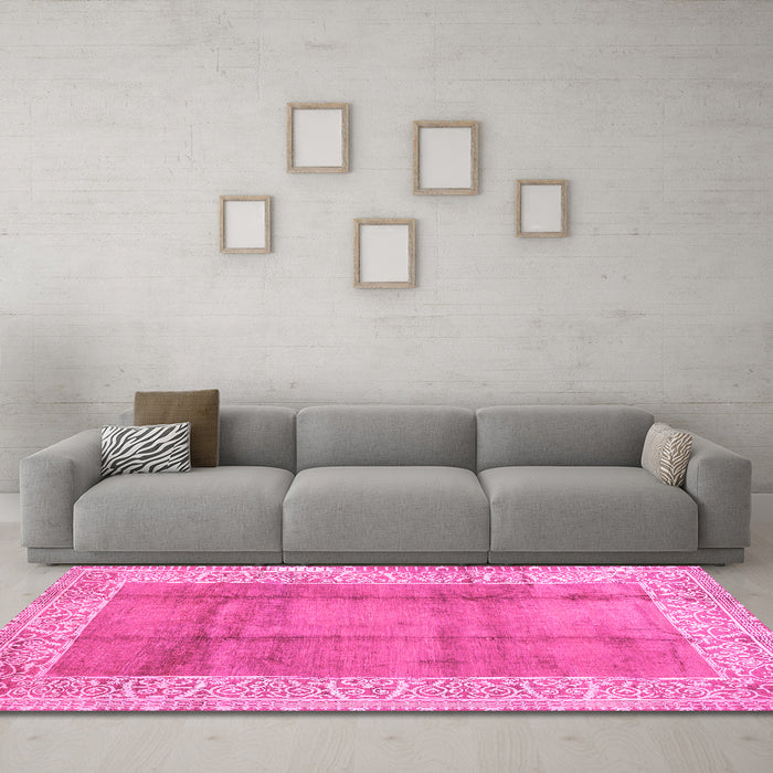 Machine Washable Abstract Pink Contemporary Rug in a Living Room, wshcon338pnk