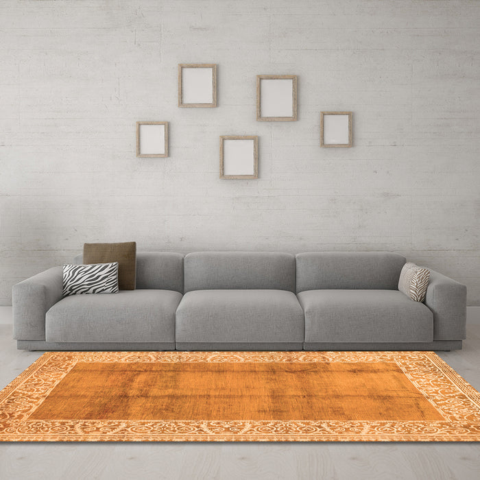 Machine Washable Abstract Orange Contemporary Area Rugs in a Living Room, wshcon338org