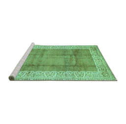 Sideview of Machine Washable Abstract Turquoise Contemporary Area Rugs, wshcon338turq