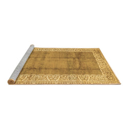 Sideview of Machine Washable Abstract Brown Contemporary Rug, wshcon338brn