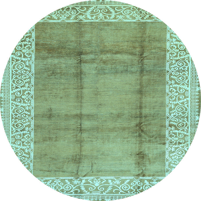 Round Abstract Light Blue Contemporary Rug, con338lblu