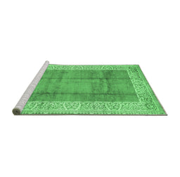 Sideview of Machine Washable Abstract Emerald Green Contemporary Area Rugs, wshcon338emgrn