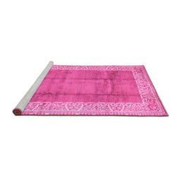 Sideview of Machine Washable Abstract Pink Contemporary Rug, wshcon338pnk