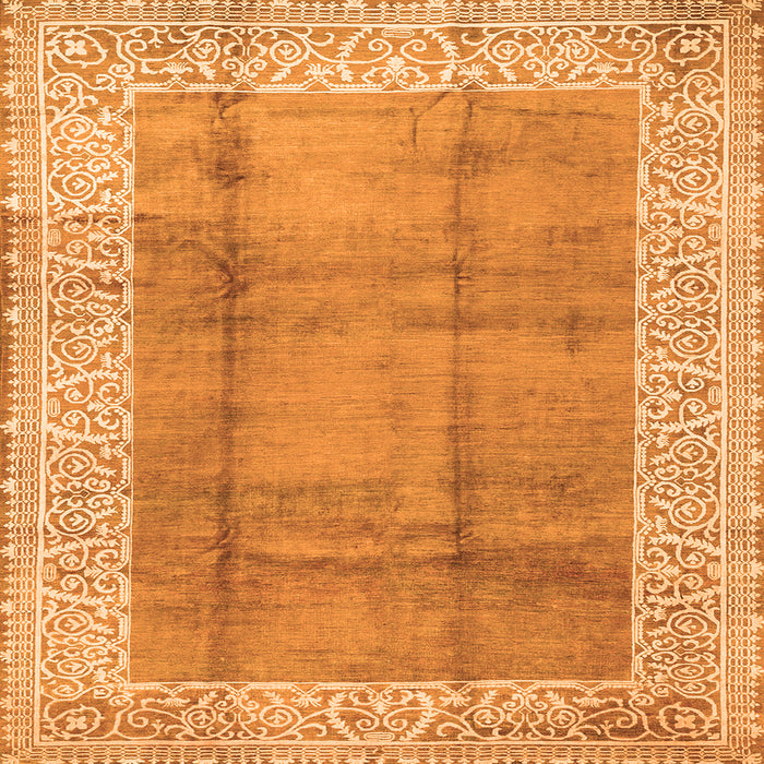 Round Machine Washable Abstract Orange Contemporary Area Rugs, wshcon338org