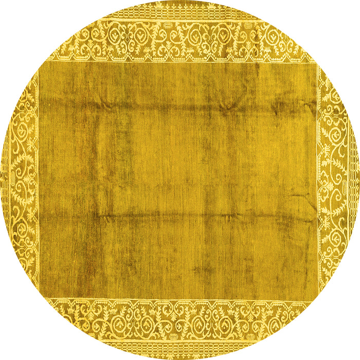 Round Abstract Yellow Contemporary Rug, con338yw