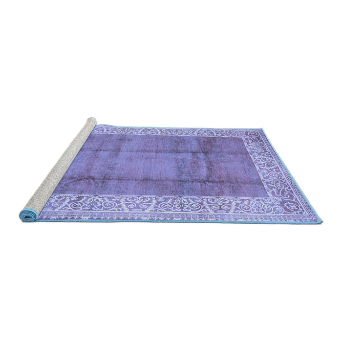 Sideview of Machine Washable Abstract Blue Contemporary Rug, wshcon338blu