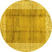 Round Machine Washable Abstract Yellow Contemporary Rug, wshcon338yw