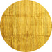 Round Machine Washable Abstract Yellow Contemporary Rug, wshcon339yw