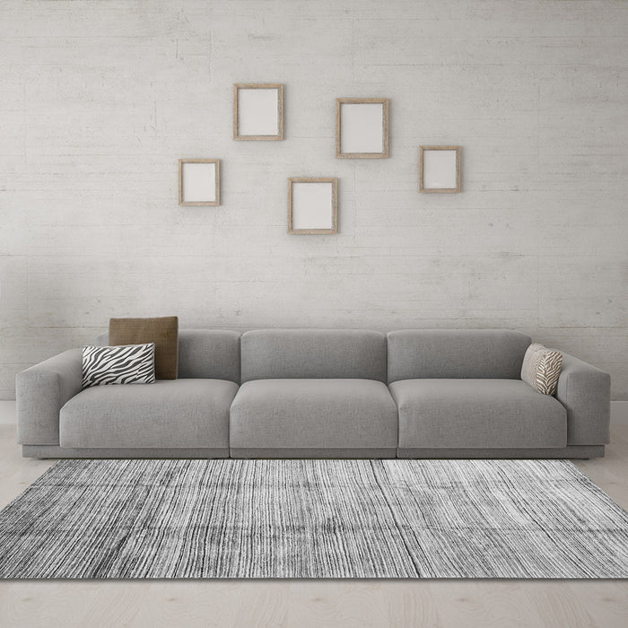Machine Washable Abstract Gray Contemporary Rug in a Living Room,, wshcon339gry