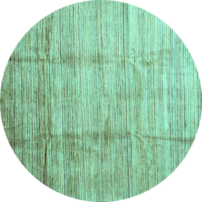 Round Machine Washable Abstract Turquoise Contemporary Area Rugs, wshcon339turq