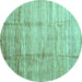 Round Machine Washable Abstract Turquoise Contemporary Area Rugs, wshcon339turq