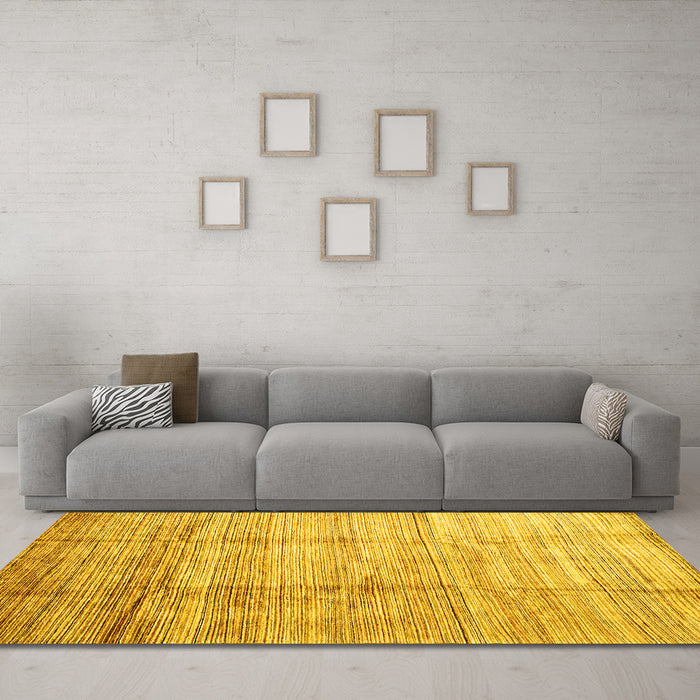 Machine Washable Abstract Yellow Contemporary Rug in a Living Room, wshcon339yw