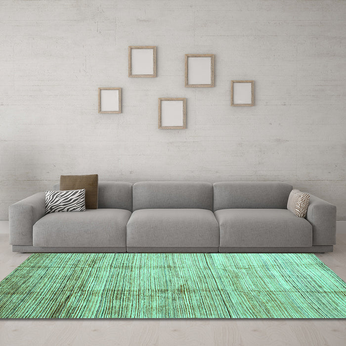 Machine Washable Abstract Turquoise Contemporary Area Rugs in a Living Room,, wshcon339turq