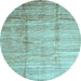 Round Machine Washable Abstract Light Blue Contemporary Rug, wshcon339lblu