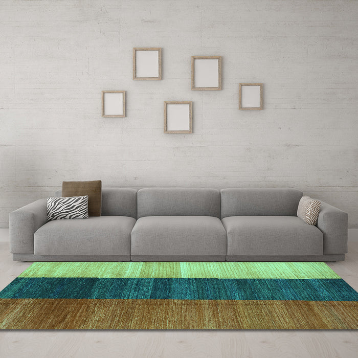 Machine Washable Abstract Turquoise Contemporary Area Rugs in a Living Room,, wshcon340turq