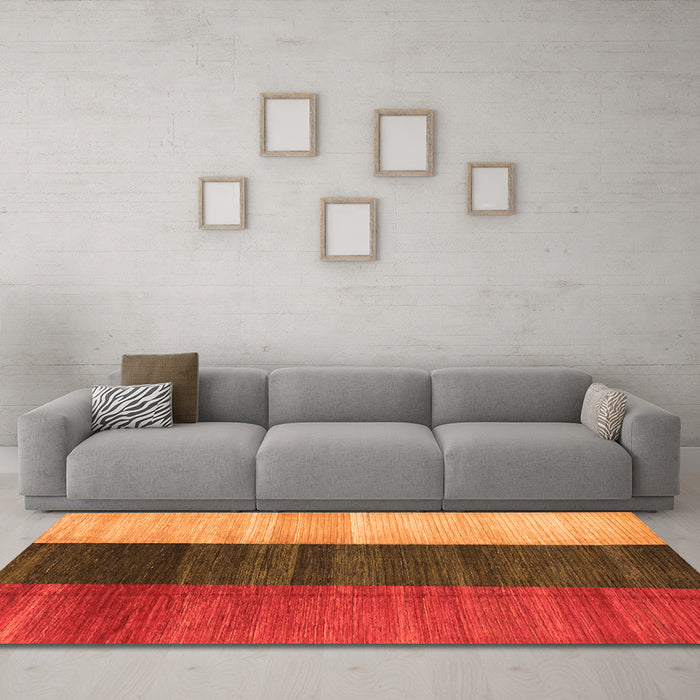 Machine Washable Abstract Orange Contemporary Area Rugs in a Living Room, wshcon340org