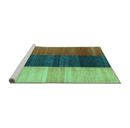 Sideview of Machine Washable Abstract Turquoise Contemporary Area Rugs, wshcon340turq