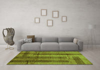 Machine Washable Abstract Green Contemporary Rug, wshcon341grn