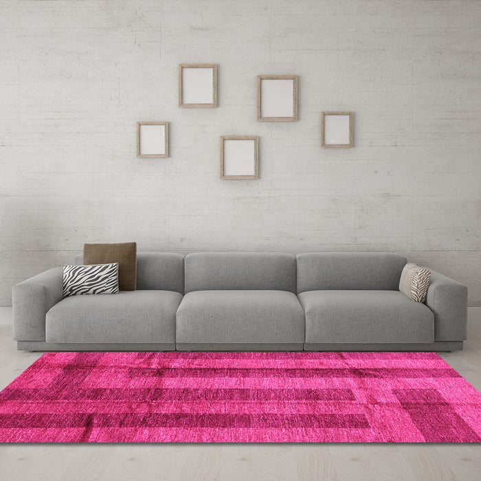 Machine Washable Abstract Pink Contemporary Rug in a Living Room, wshcon341pnk