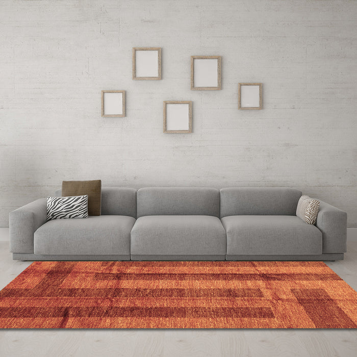 Machine Washable Abstract Brown Contemporary Rug in a Living Room,, wshcon341brn
