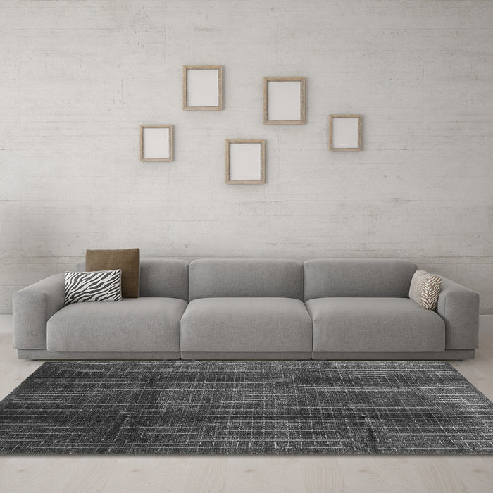 Machine Washable Abstract Gray Contemporary Rug in a Living Room,, wshcon342gry