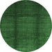 Round Machine Washable Abstract Emerald Green Contemporary Area Rugs, wshcon342emgrn