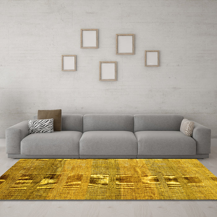 Machine Washable Abstract Yellow Contemporary Rug in a Living Room, wshcon343yw