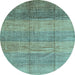 Round Abstract Light Blue Contemporary Rug, con343lblu