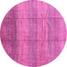 Round Machine Washable Abstract Pink Contemporary Rug, wshcon343pnk