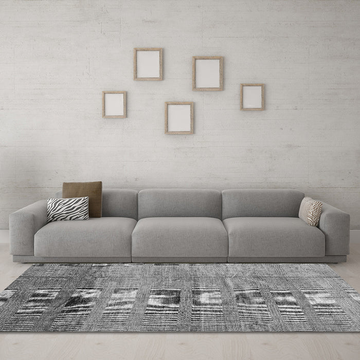 Machine Washable Abstract Gray Contemporary Rug in a Living Room,, wshcon343gry