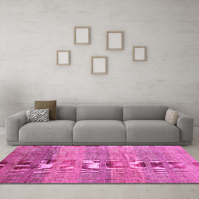 Machine Washable Abstract Pink Contemporary Rug in a Living Room, wshcon343pnk