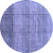 Round Abstract Blue Contemporary Rug, con343blu