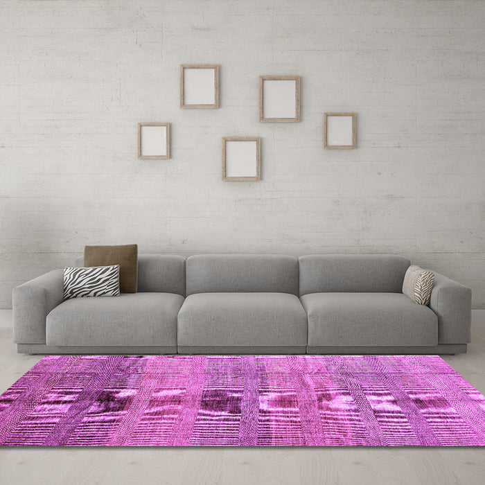 Machine Washable Abstract Purple Contemporary Area Rugs in a Living Room, wshcon343pur