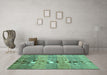 Machine Washable Abstract Turquoise Contemporary Area Rugs in a Living Room,, wshcon343turq