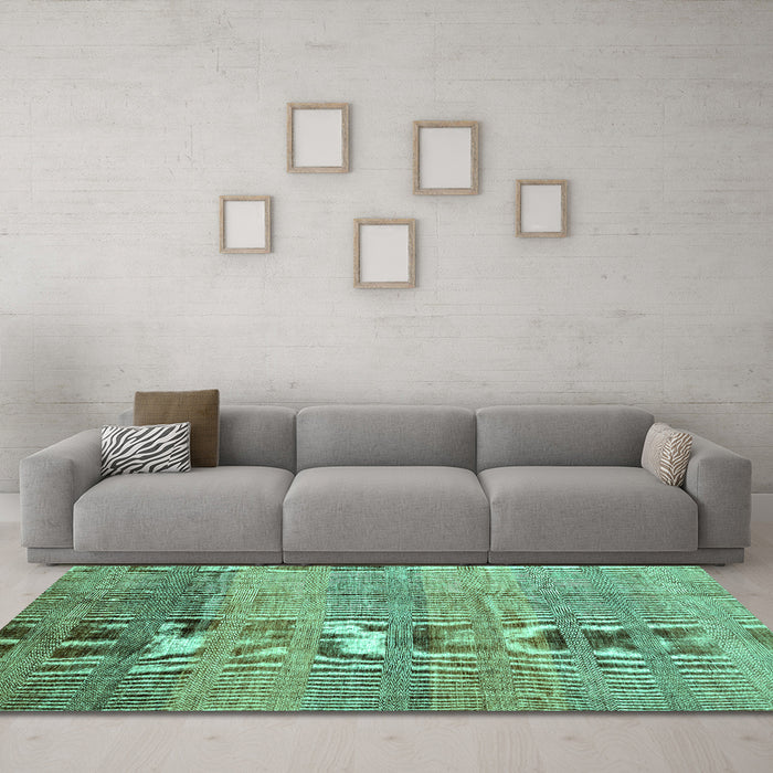 Machine Washable Abstract Turquoise Contemporary Area Rugs in a Living Room,, wshcon343turq