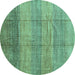 Round Abstract Turquoise Contemporary Rug, con343turq