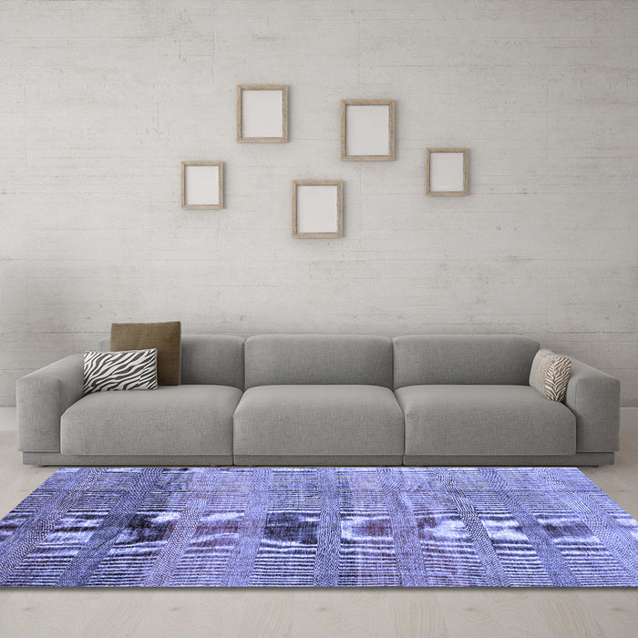 Machine Washable Abstract Blue Contemporary Rug in a Living Room, wshcon343blu