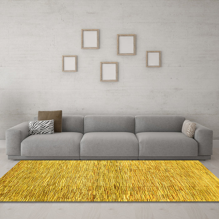 Machine Washable Abstract Yellow Contemporary Rug in a Living Room, wshcon344yw