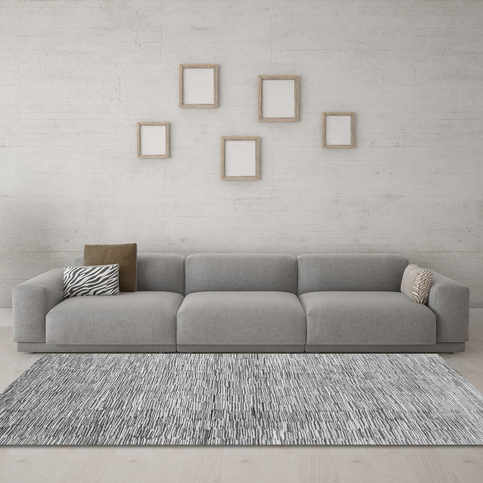 Machine Washable Abstract Gray Contemporary Rug in a Living Room,, wshcon344gry