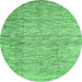 Round Machine Washable Abstract Emerald Green Contemporary Area Rugs, wshcon344emgrn